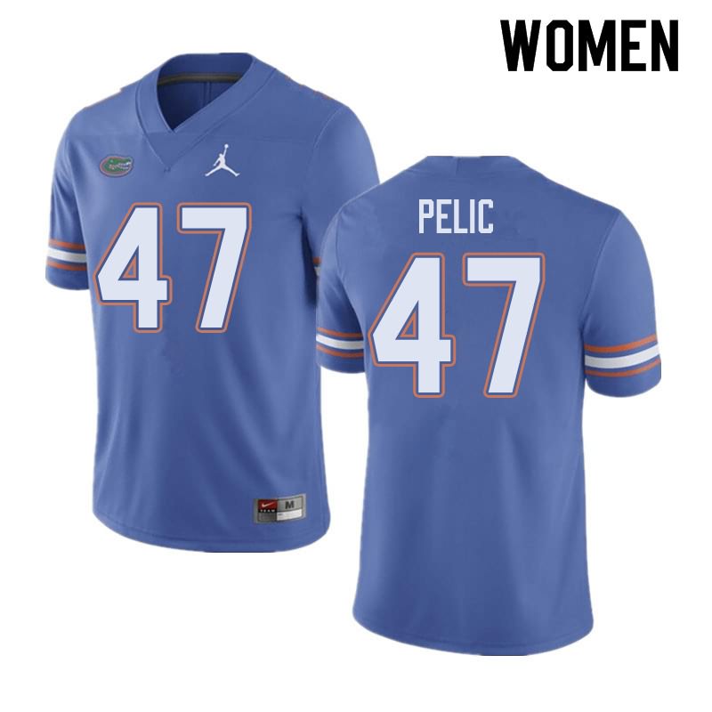 Women's NCAA Florida Gators Justin Pelic #47 Stitched Authentic Jordan Brand Blue College Football Jersey VAE0565FL